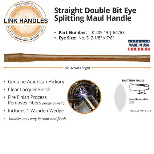  Link Handles 64768, 36" Straight Double Bit Splitting Maul Handle, No. 5 Eye (min qty 12 each) 