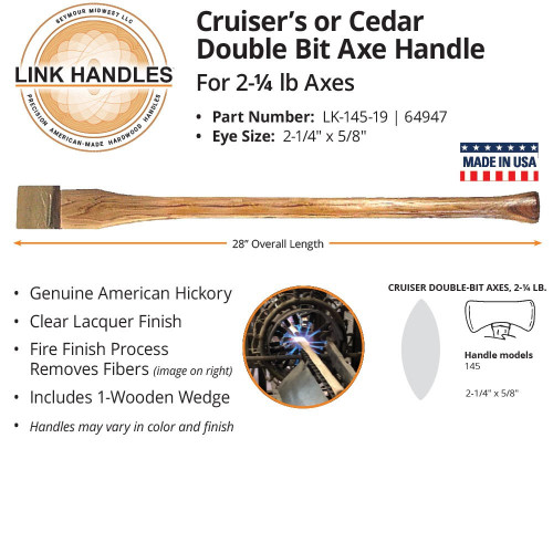 28in Cruiser or Cedar Double Bit Axe Handle, For 2-1/2 Lb Axes