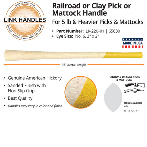 Link Handles 65030, 36inch Railroad Or Clay Pick Or Mattock Handle (min qty 12 each) 