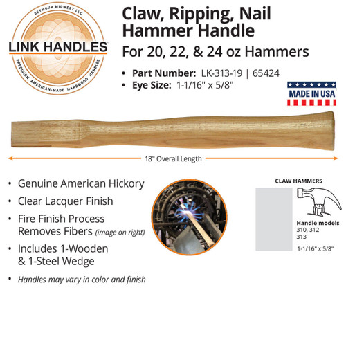  Link Handles 65424, 18" Claw Hammer Handle For 20, 22, & 24 Oz Hammers (min qty 12 each) 