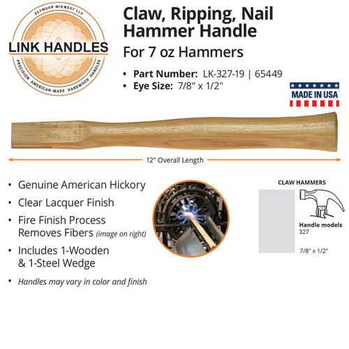  Link Handles 65449, 12" Claw Hammer Handle For 7 Oz Hammers (min qty 12 each) 