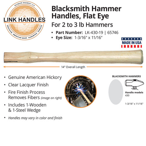  Link Handles 65746, 14" engineer's or blacksmith's hammer Handle, flat eye, for 2 to 3 lb. hammers (min qty 12 each) 