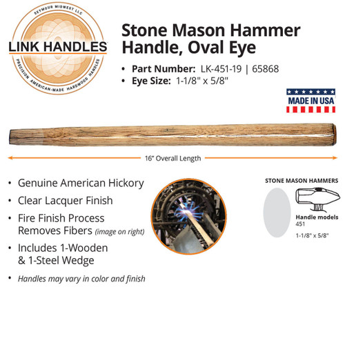  Link Handles 65868, 16" stone mason hammer Handle, oval eye (min qty 12 each) 