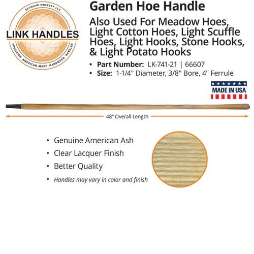  Link Handles 66607, 48" garden hoe Handle, 1/1/4" diameter, 3/8" bore, 4" ferrule (min qty 6 each) 