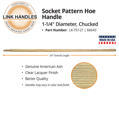  Link Handles 66643, 54" socket pattern hoe Handle, 1-1/4" diameter, chucked (min qty 6 each) 