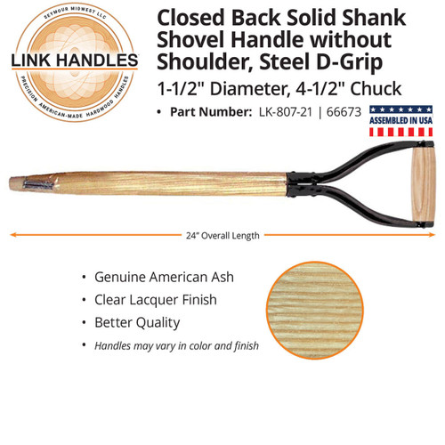  Link Handles 66673, 24" closed back solid shank Shovel Handle, without shoulder, 1-1/2" dia., 4-1/2" chuck (min qty 6 each) 