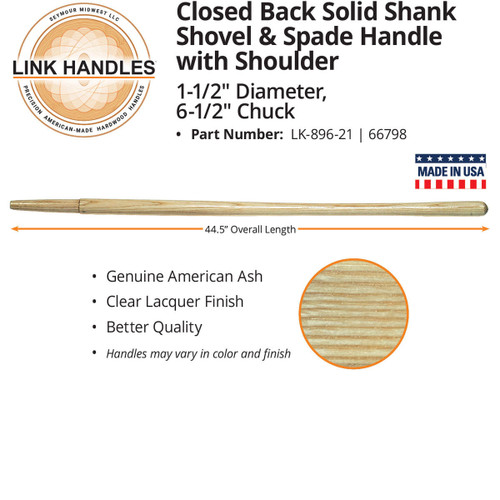 Closed Back Socket Shovel Handle, 44-1/2 x 1-1/2in, 6-1/2in Chuck
