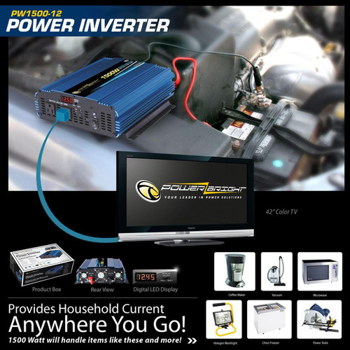 12V DC to 110V AC Power Inverter, 1500 Watt