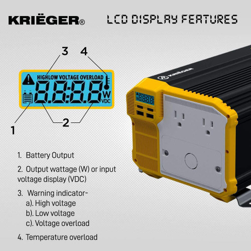 Krieger KR4000, 12 DC To AC Modified Sine Wave Inverter, 4000W