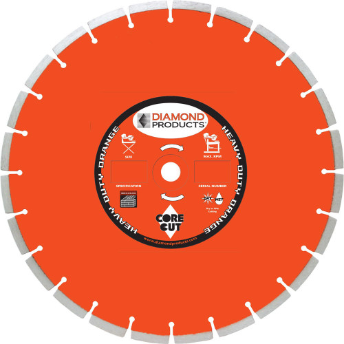 Diamond Products Diamond DM87H HD Orange Segmented Masonry Blade, 20in x 0.125 x 1in, For Asphalt 