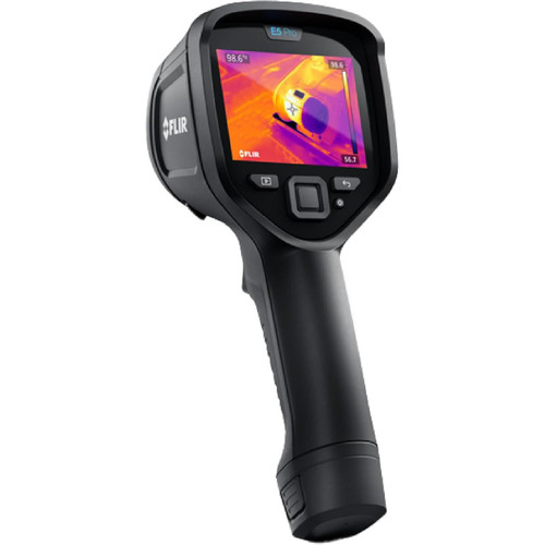 FLIR E5 Pro Thermal Imaging Camera, handheld device with a color display showing thermal images at -4 to 752°F (-20 to 400°C) temperature range.