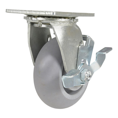 Swivel With Brake Caster, 5 x 2in Width, 500 lb., Gray