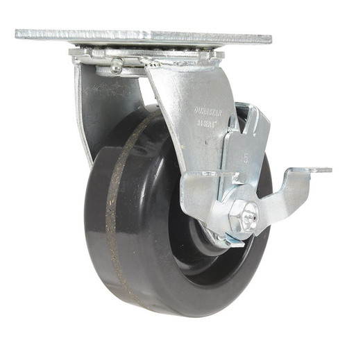 Phenolic Swivel With Brake Caster, 5in Dia x 2in W, 1000 lb., Black