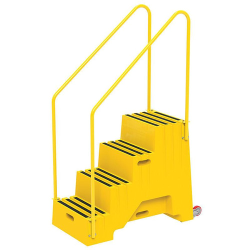 Vestil Polyethylene 4-Step Step Stool, 500 lb., Yellow, with four steps and safety handrails for easy access and stability.