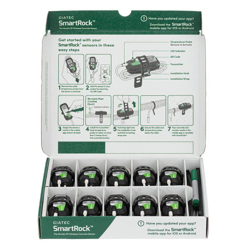 Giatec SmartRock: Temperature Wireless Concrete Monitoring Sensors (10ft Cable)