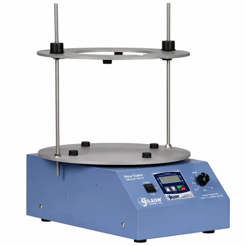 Gilson Company Rice Shaker for Specific Gravity and Asphalt Rice Test, laboratory device with a digital control panel and rotating platforms for precise measurement.
