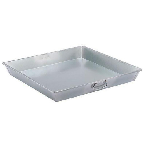 Gilson Company 30qt Square Galvanized Iron Pan, large square metal cooking or serving pan with handles for industrial or commercial kitchen use.