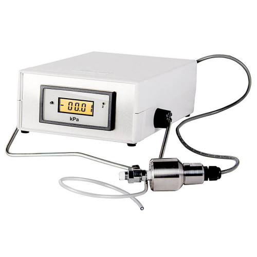 Gilson Company Pore Pressure Transducer with kPa Digital Readout, electronic device with digital display and attached sensor probe for measuring pore pressure.