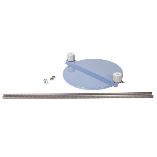 Gilson Company EZ-Clamp Upgrade Kit for SS-12R Gilson 8in Sieve Shaker, blue clamp with two stainless steel rods and hardware for securing sieves.