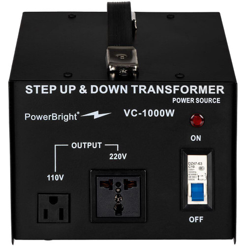 Gilson Company 1,000W Step-up/Step-down Transformer, black power transformer with switch and power outlets for voltage conversion
