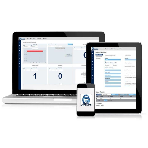 Gilson Company Gilson Guardian Premium Plan (Annual Subscription), digital devices displaying the Guardian software interface on a laptop, tablet, and smartphone.