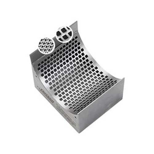 Fritsch Sieve Insert for Universal Cutting Mill, 1.5mm Trapezoidal Perforation, metal sieve insert designed for precise particle size reduction in laboratory grinding applications.