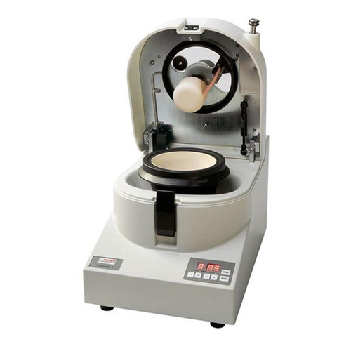 Fritsch Mortar Grinder, laboratory grinding equipment with a digital control panel and a ceramic mortar for material crushing and grinding.