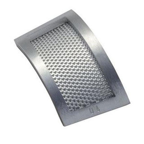 Fritsch Bottom Sieve Insert for Cross Beater Mill, 1.5mm Trapezoidal, metal sieve with grid pattern for sample separation.