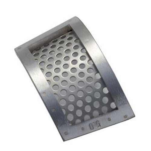 Fritsch Bottom Sieve Insert for Cross Beater Mill, 6.0mm Round, stainless steel sieve insert with circular perforations designed for milling applications.