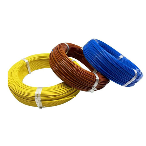 Tongdy Type K PVC Thermocouple Wire, 20 AWG, 100ft Roll, with yellow, brown, and blue insulated wires coiled for temperature sensor applications.