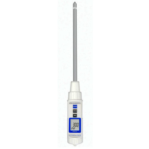 Sper Scientific 2 in 1 Soil Tester - Moisture and Temperature, digital soil moisture and temperature meter with display screen and control buttons.
