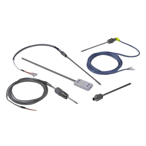 Pyromation RTD Sensor with Male Plug, 100 Ohm, 1/4 inch OD Sheath, 12 inches Long, temperature sensing device with insulated wires for industrial temperature measurement.