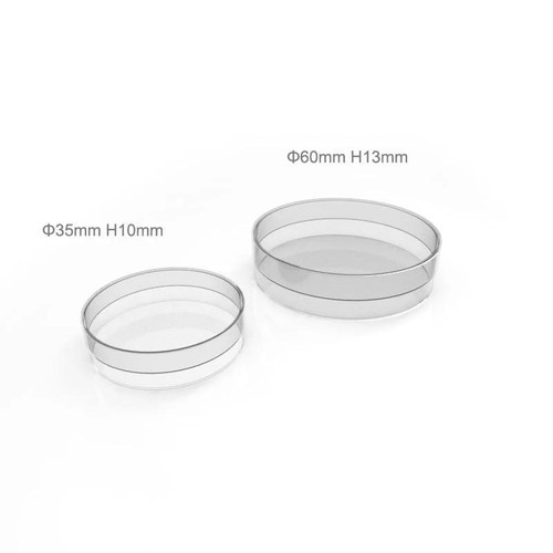 3nh Circular Cuvette for 3nh NH Series Spectrophotometers, two clear plastic cuvettes with dimensions labeled as Φ35mm H10mm and Φ60mm H13mm for optical measurements.