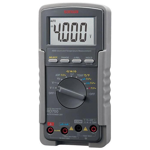 Sanwa Digital Multimeter High Input Impedance, display showing 4.000 volts and control dial for measurement functions.