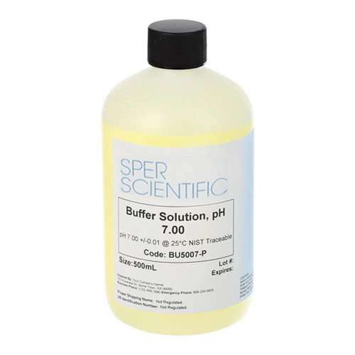Sper Scientific Buffer Solution pH 7.00 - Yellow, 500 mL, laboratory chemical for pH calibration.