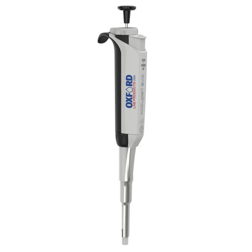Oxford Lab Products Accupet Evo Single Channel Pipette, 2 to 20 Microliters, laboratory pipette with ergonomic design and adjustable volume control for precise liquid handling.