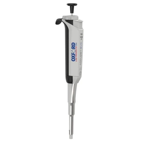Oxford Lab Products Accupet Evo Single Channel Pipette, 500 to 5000 Microliters, with ergonomic design, adjustable volume control, and precision liquid handling features.