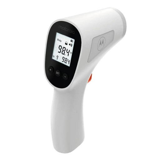 Motorola Clinical Grade Infrared Touchless Forehead Thermometer, digital infrared forehead thermometer with a display showing temperature readings