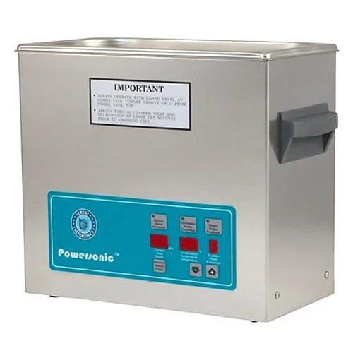 Crest Ultrasonics Powersonic Benchtop Cleaner Tank (P500D/HF-132) 5.5 Liters, stainless steel ultrasonic cleaner with control panel and handle for on-site cleaning.