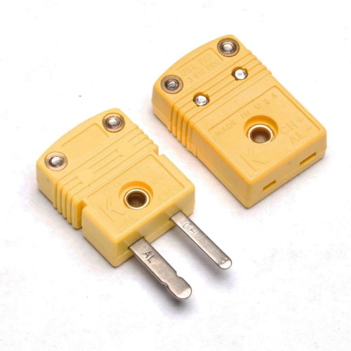 Pyromation Female Jack, Type K, 200C Temp Rating, 10/Pack, yellow electrical connectors with metal pins for industrial wiring and electrical connections.