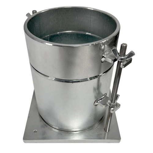 Rainhart LBR Proctor Mold Kit for AASHTO T220 and FM-515 Test, a stainless steel cylindrical mold with a clamp and base for soil compaction testing.