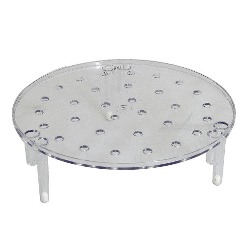 Lab Companion VDE-5512 Perforated Sample Tray for VDP-30 Vacuum Desiccator, clear plastic tray with multiple holes and four supporting legs for holding samples.