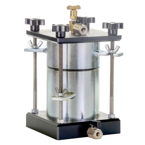 Gilson Company 4in Compaction Permeameter, laboratory testing device with metal cylinder, pressure gauge, and clamps.