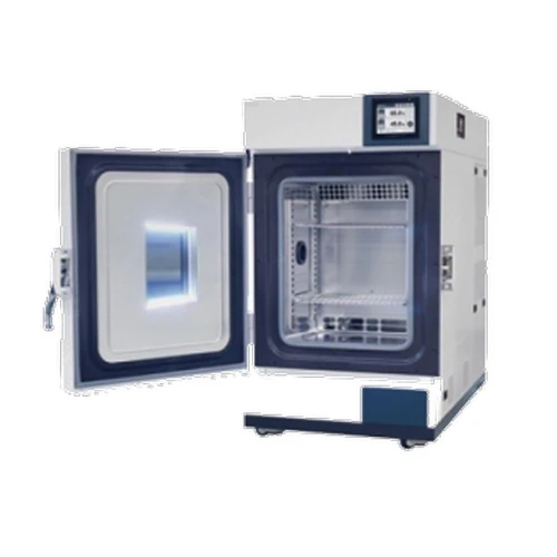 Lab Companion TH3-KE-065 Temperature & Humidity Chamber Tabletop, 65/2.3 cubic feet, with open door showing interior shelving, digital control panel on top, and compact design for laboratory use.