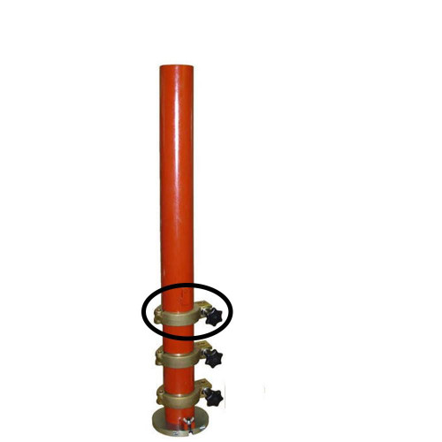 Gilson Company Knob for Bronze Clamp of Relative Compaction Test Set, orange cylindrical tool with brass clamps and black adjusting knobs.