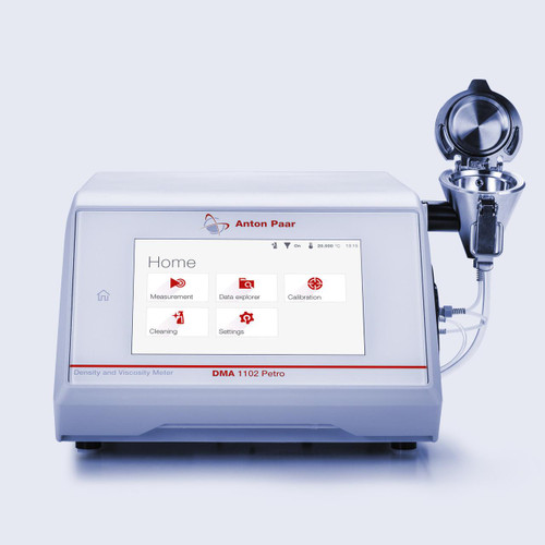 Anton Paar DMA 1102 Petro ASTM D4052 Density Meter, front view of the digital device with touchscreen display and metal sample chamber.