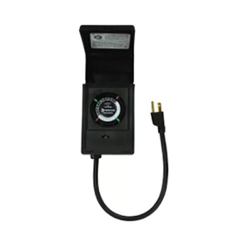 Jaybird Manufacturing 24 Hour Timer Control for Automating On/Off Cycles, with a black plastic casing, a dial interface, and a power cord with a two-prong plug.