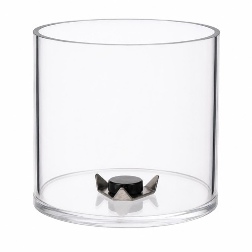 Gilson Company Universal Penetrometer Transfer Dish, transparent cylindrical dish with a metal holder and black component at the base for laboratory testing and material penetration analysis.