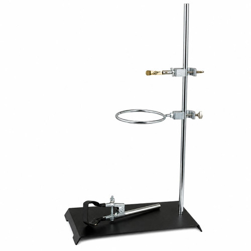 Gilson Company Softening Point Beaker Stand Assembly, laboratory apparatus featuring a vertical metal stand with adjustable clamps, a circular ring holder, and a black sturdy base for precise support of glassware during experiments.