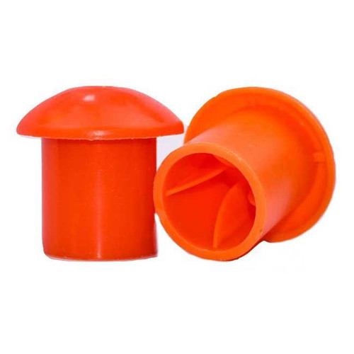 Paragon Rebar Safety Caps for #9-#18 Rebar, orange plastic protective caps for rebar safety and visibility.